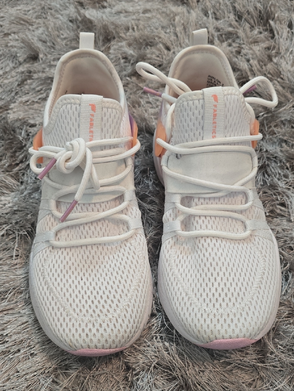 Fabletics Women's White Mesh Sneakers with Pink Accents